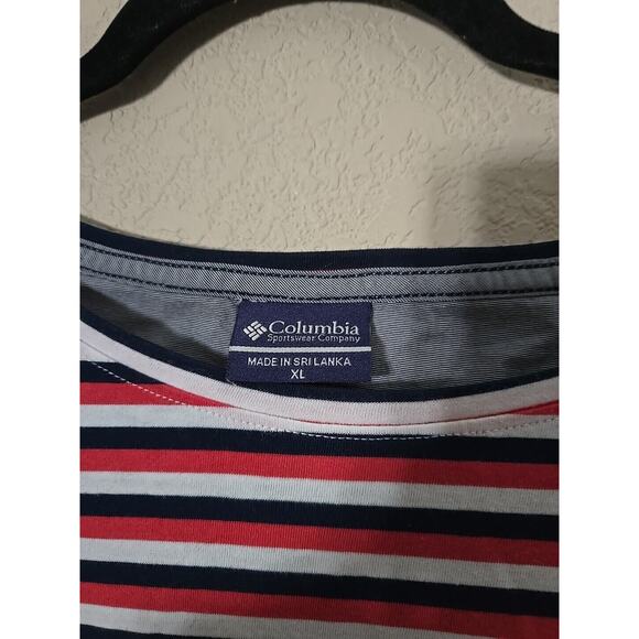 Columbia Red Striped PFG Performance Fishing Short Sleeve Top Womans Size XL - Picture 3 of 5